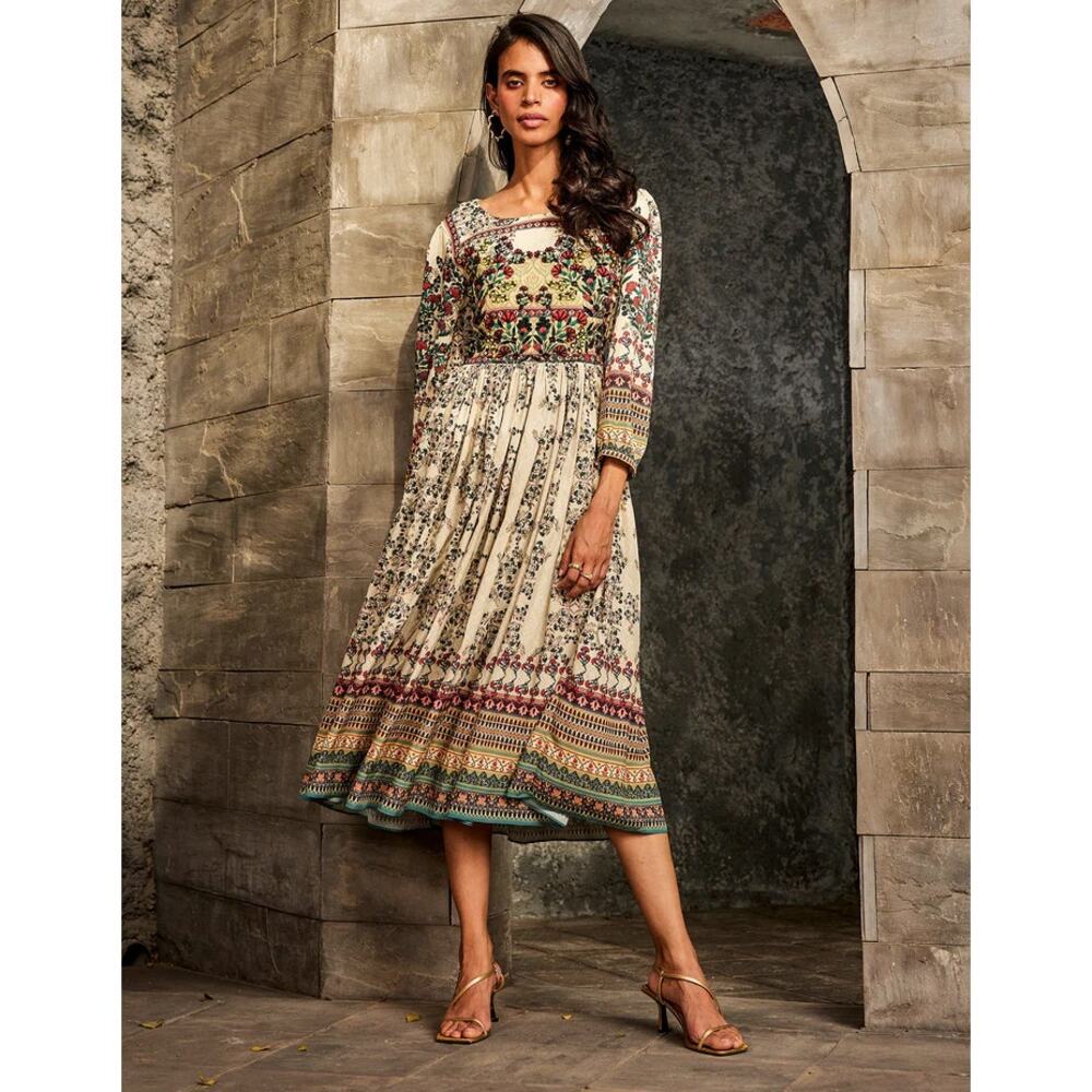 Bhanuni by Jyoti Far Fields Maxi Dress Beaded Embellished Boho SZ 8P